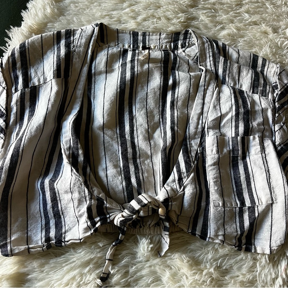 Free People striped crop tie-front top